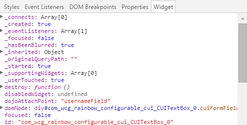 Screenshot of Inspector Clouseau's Widget tab in Chrome DevTools